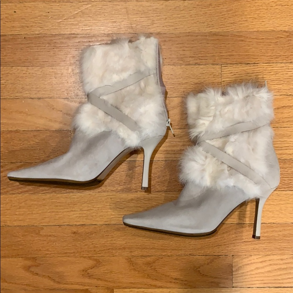 Nine West Dichali Ivory Suede Faux Fur Boots 8.5M